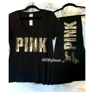 PINK NWT Gold Sequin Set